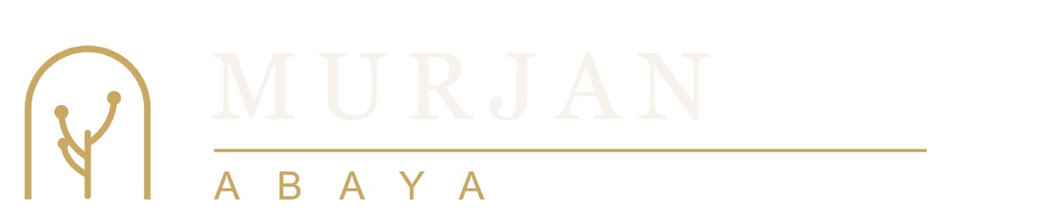 Murjan Abaya logo, coral arch emblem with MURJAN ABAYA wordmark